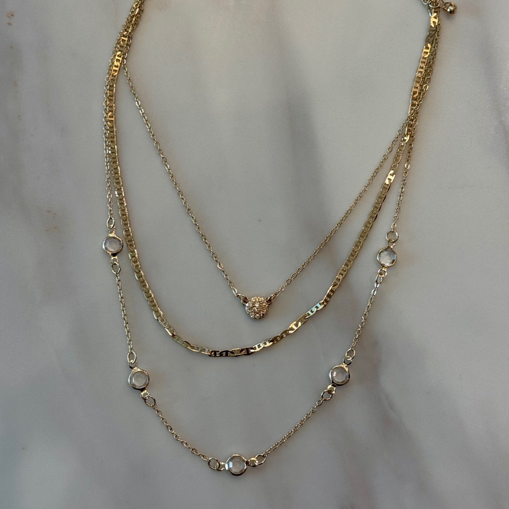 Chic Gold Layered Necklace With Crystal Accents